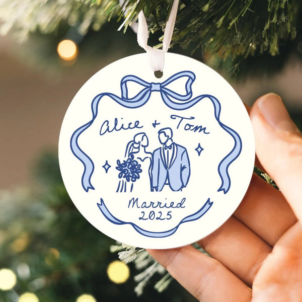 First Christmas Married Ornament 2025 | Ceramic Newlywed Keepsake, Mr Mrs Christmas Ornament, Newlywed Gift, Personalized Wedding Gift