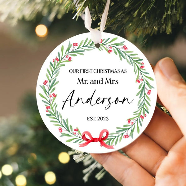 First Christmas Mr and Mrs Ornament 2025 | Ceramic Newlywed Keepsake, Married Christmas Ornament, Newlywed Gift, Personalized Wedding Gift