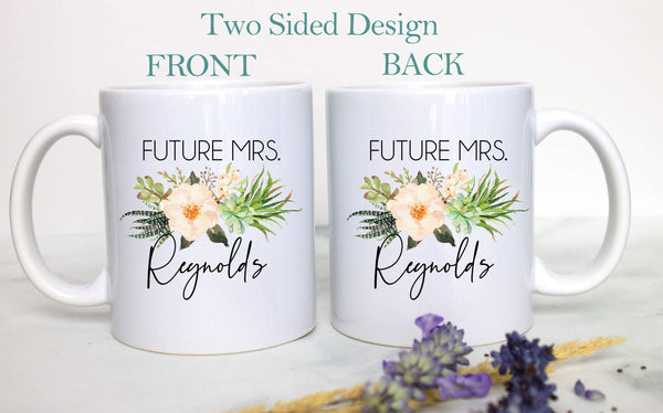 Future Mrs. Bohemian Succulent Custom Name - White Ceramic Mug