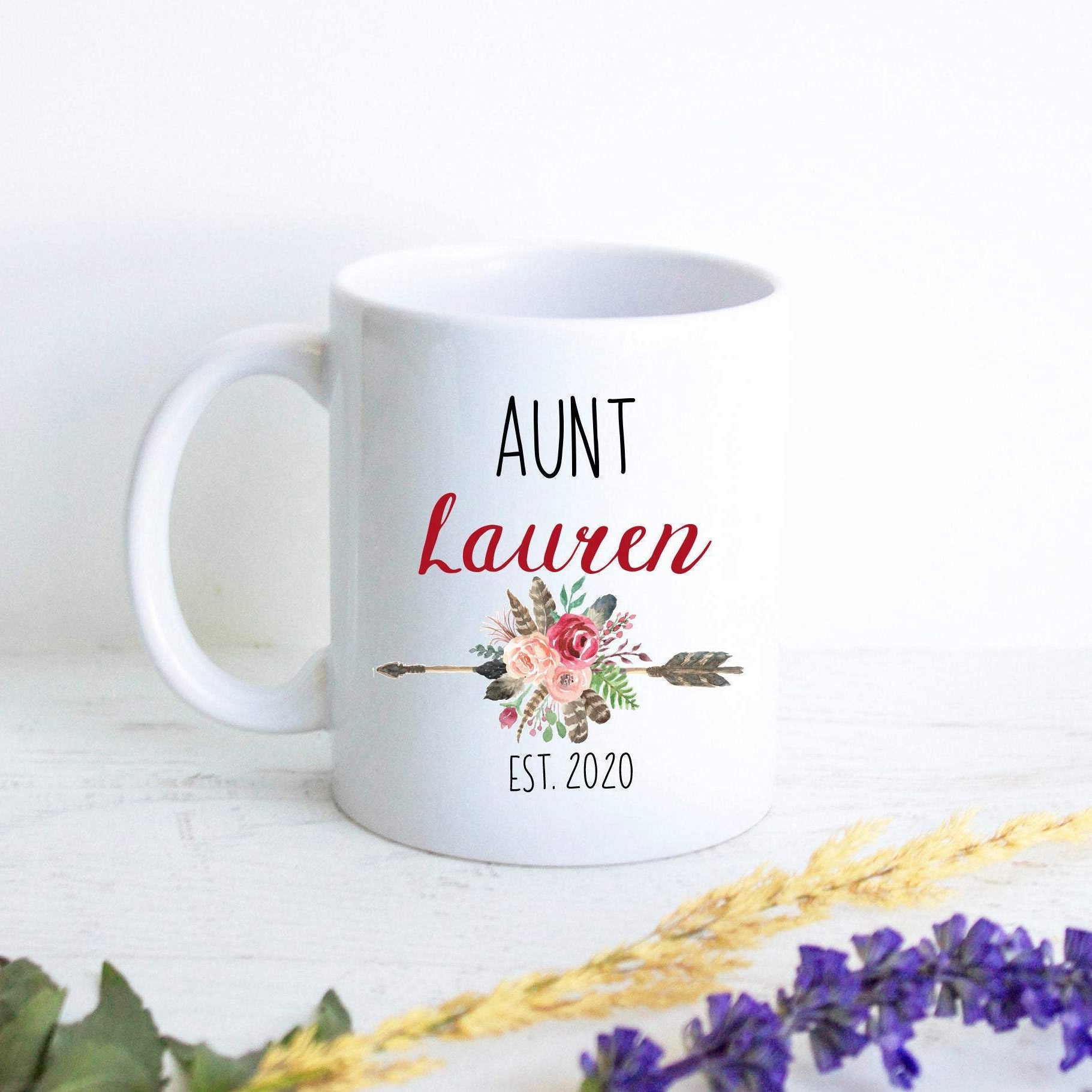 Boho Bohemian Red Personalized Aunt Name - White Ceramic Mug - Inkpot