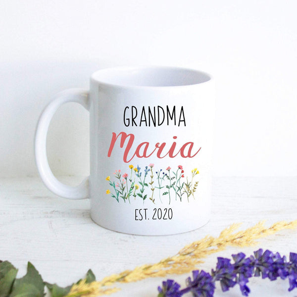 Wildflower Personalized Grandma Name EST - White Ceramic Mug