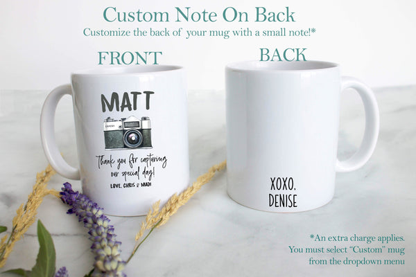 Photographer Custom Name Black and Grey - White Ceramic Mug - Inkpot