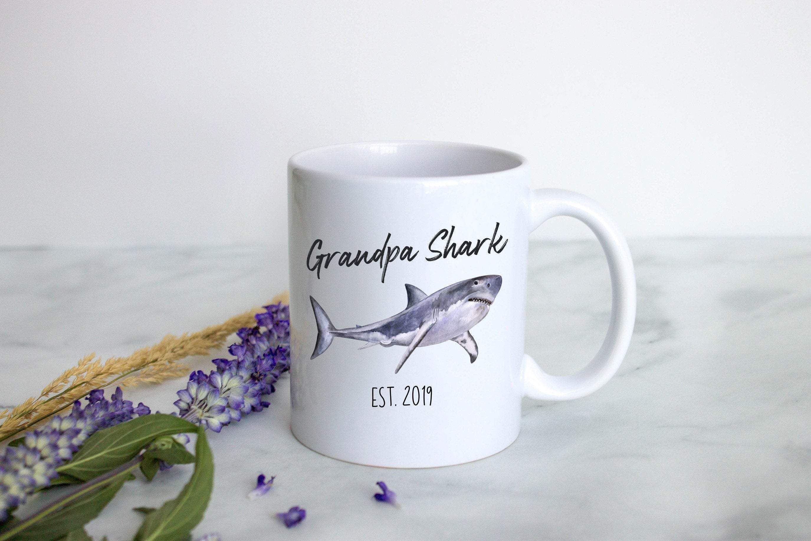 Grandpa Watercolor Shark - White Ceramic Mug