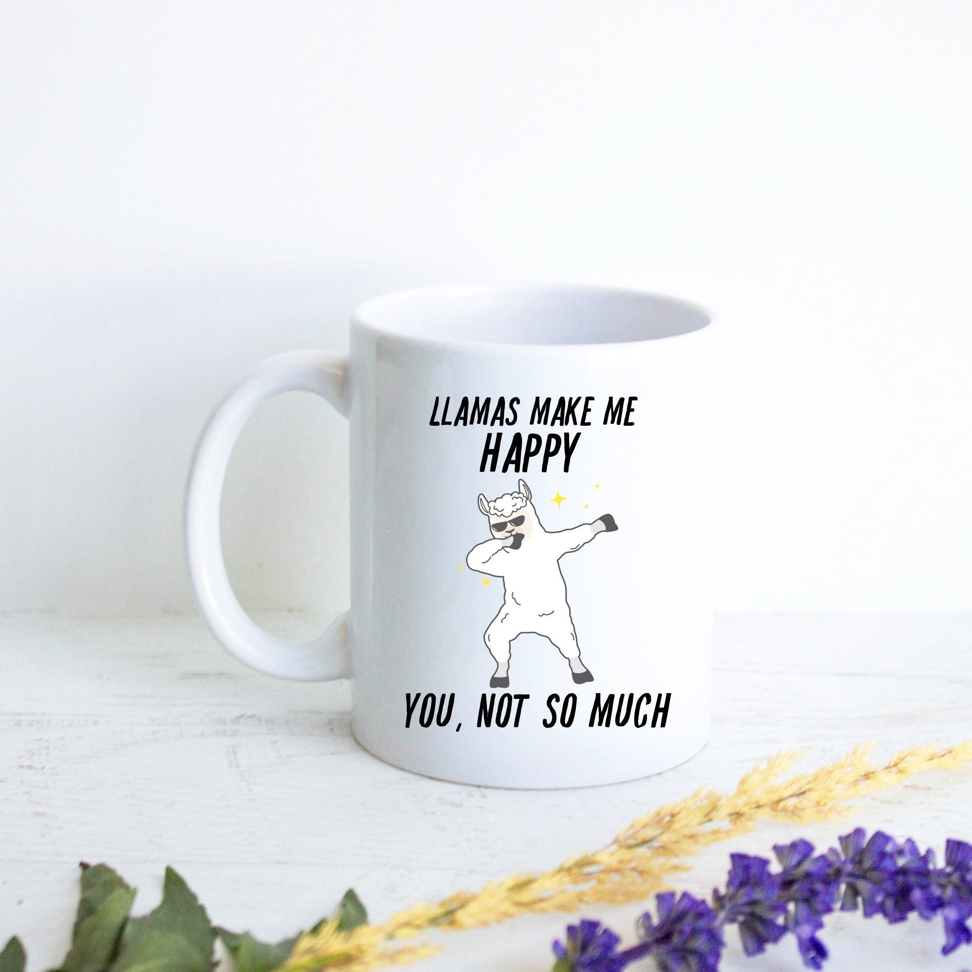 Llamas Make Me Happy - White Ceramic Mug