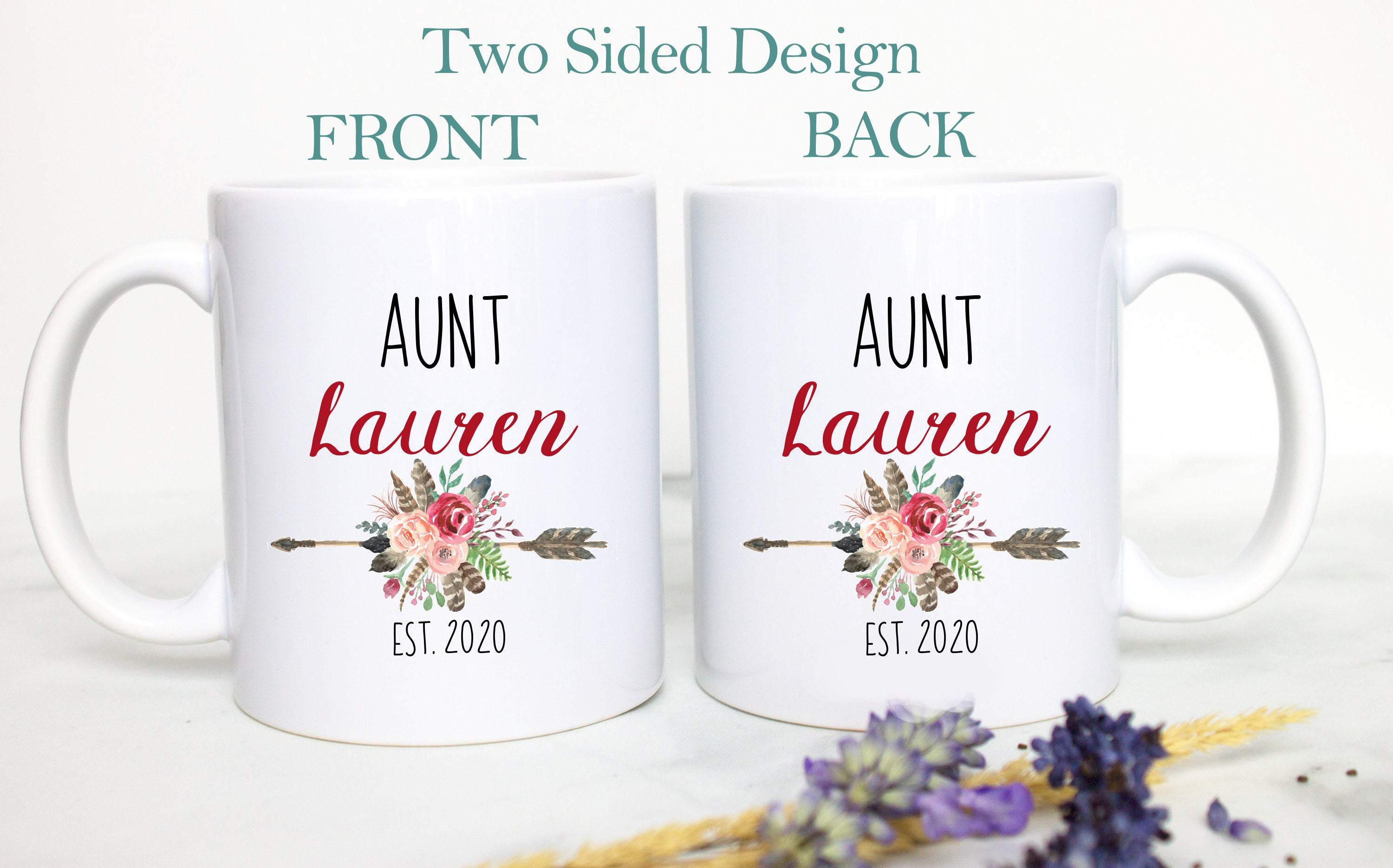 Boho Bohemian Red Personalized Aunt Name - White Ceramic Mug - Inkpot