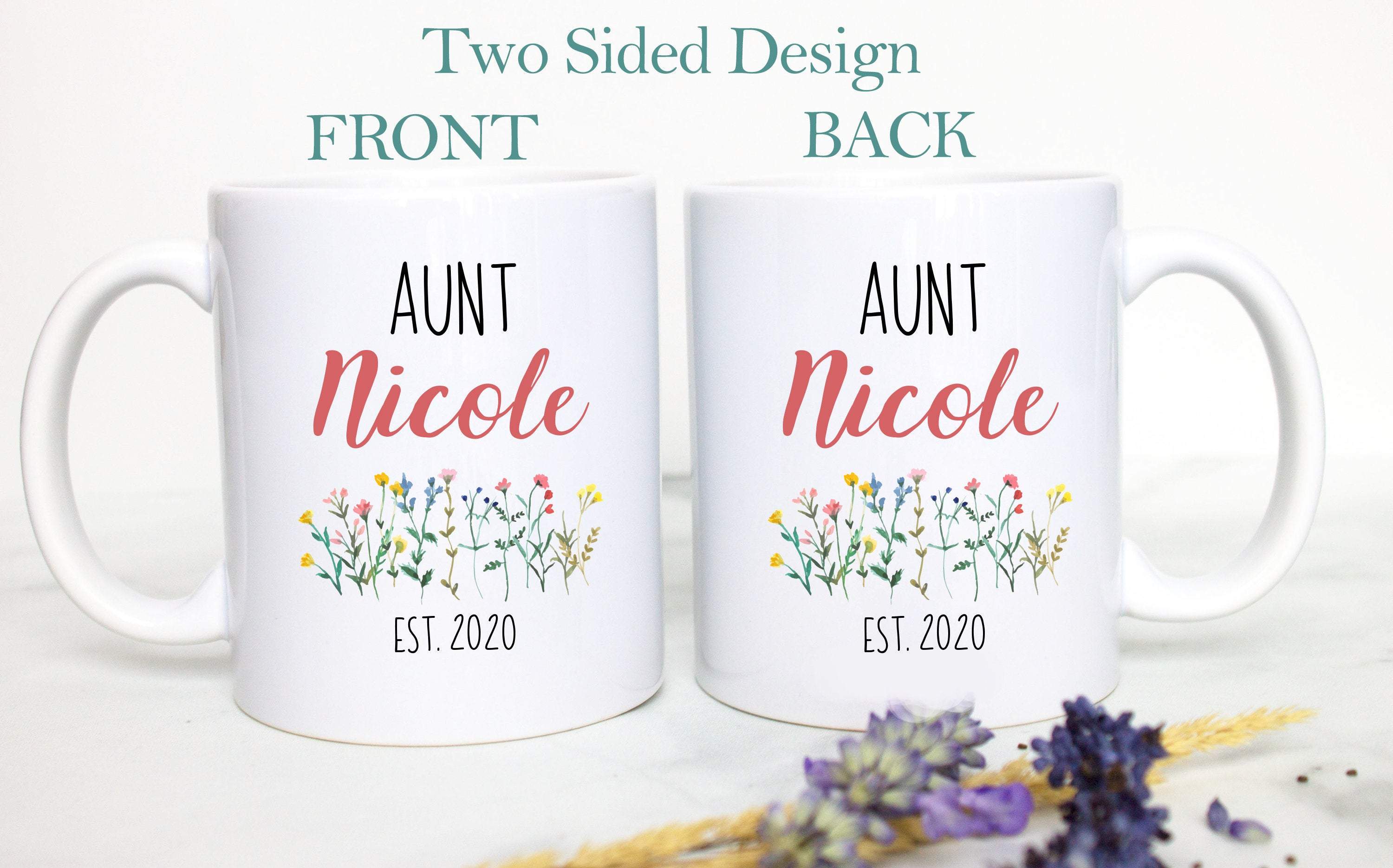 Wildflower Personalized Aunt Name - White Ceramic Mug