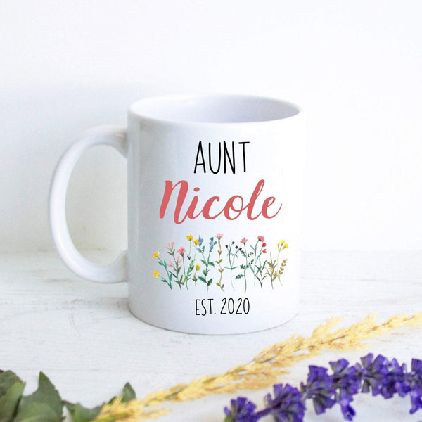 Wildflower Personalized Aunt Name - White Ceramic Mug