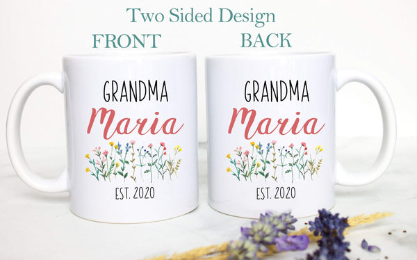 Wildflower Personalized Grandma Name EST - White Ceramic Mug