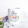 Peach Floral Bridesmaid Custom Name and Date - White Ceramic Mug - Inkpot