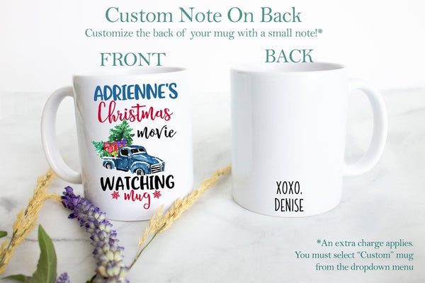 This is My Custom Name Christmas Movie Watching Mug Blue  - White Ceramic Mug