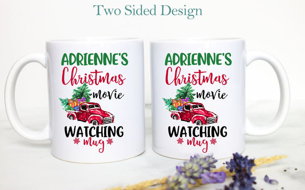 This is My Custom Name Christmas Movie Watching Mug Blue  - White Ceramic Mug