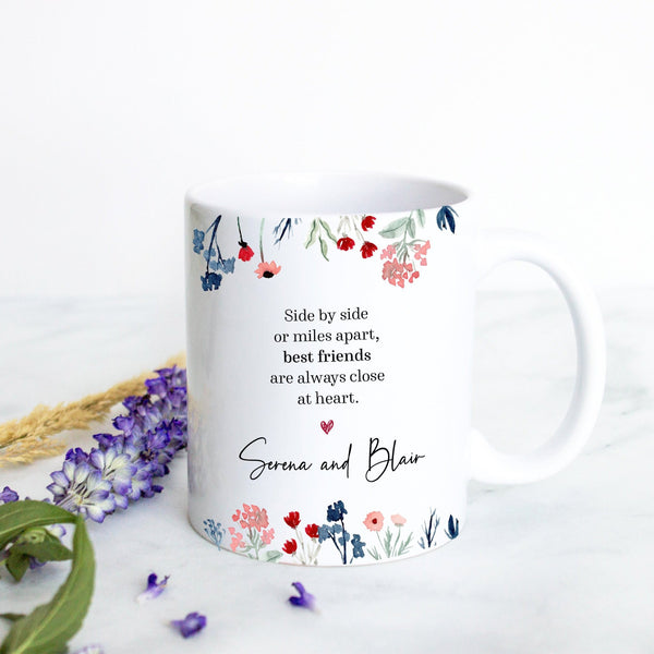 Best Friends Long Distance Floral - White Ceramic Mug