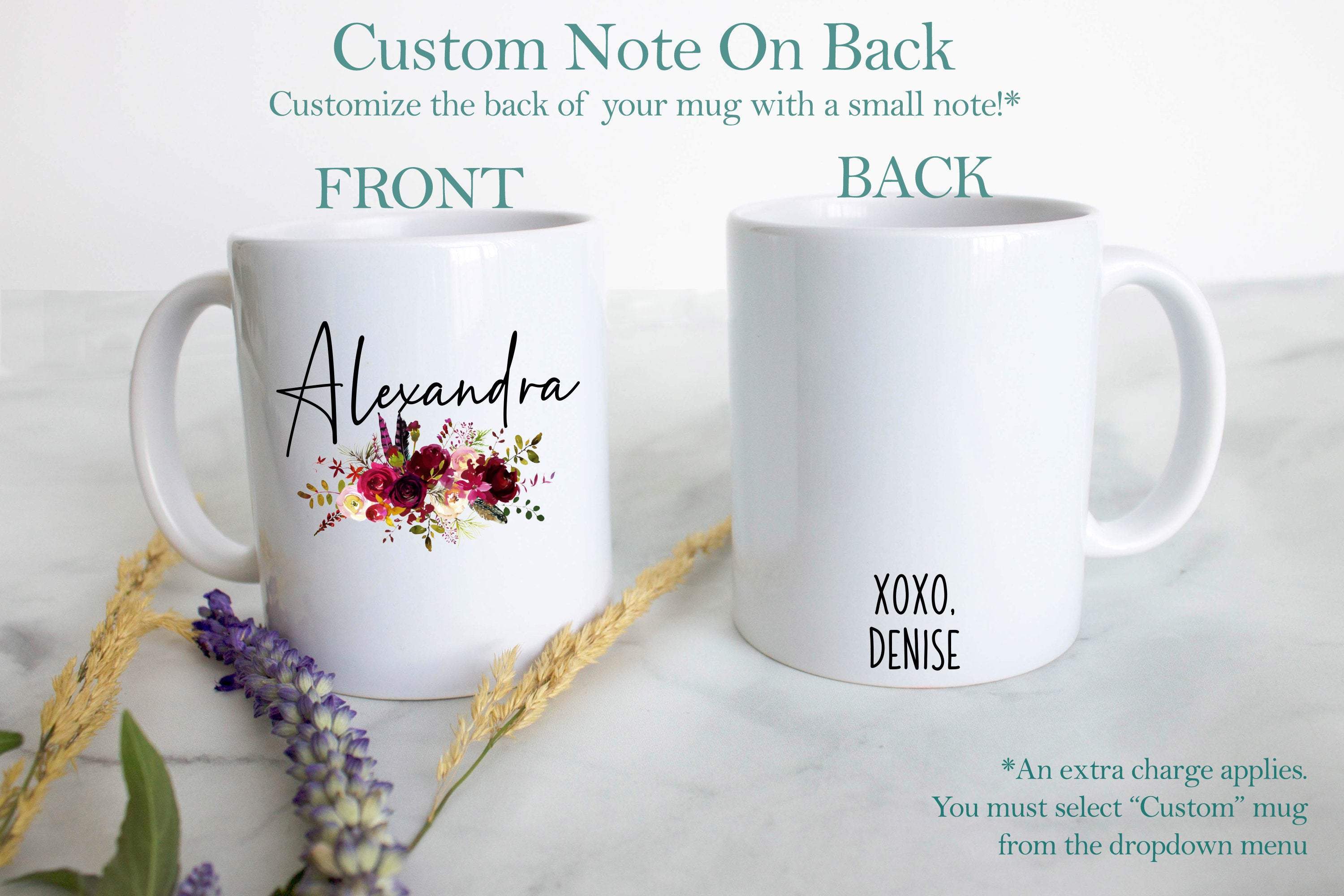 Red Floral with Custom Name - White Ceramic Mug