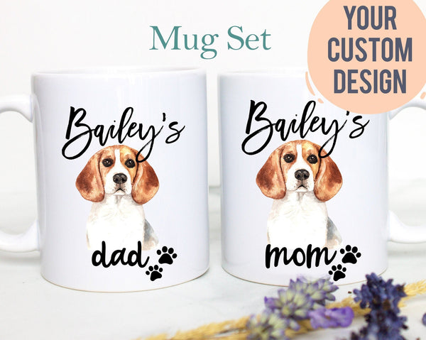 Personalized Beagle Mom and Dad Individual or Mug Set - White Ceramic Custom Mug