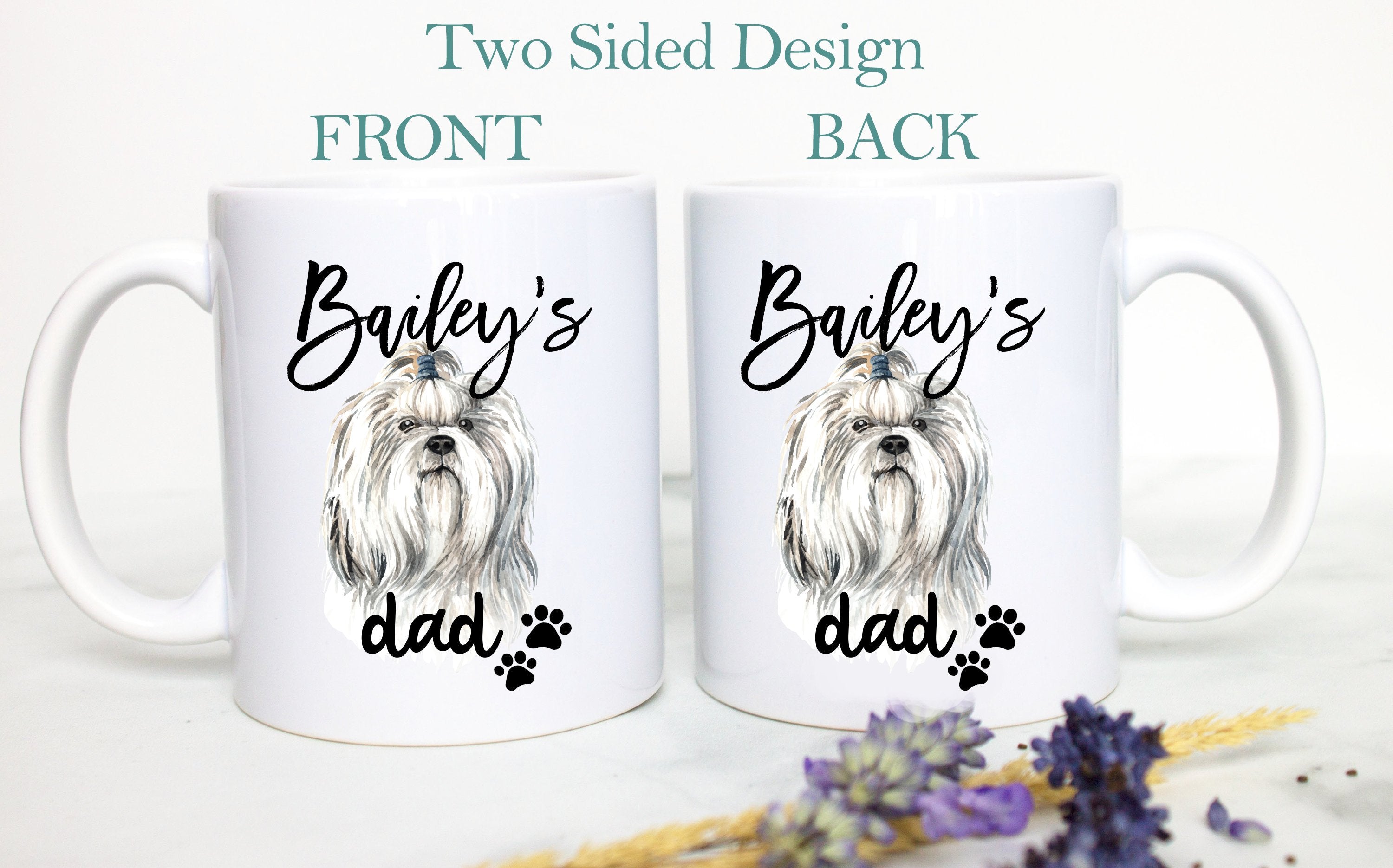 Personalized Shih Tzu Mom and Dad Individual or Mug Set - White Ceramic Custom Mug