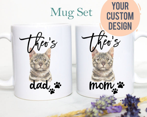 Personalized Bengal Cat Mom and Dad Individual or Mug Set- White Ceramic Custom Mug - Inkpot