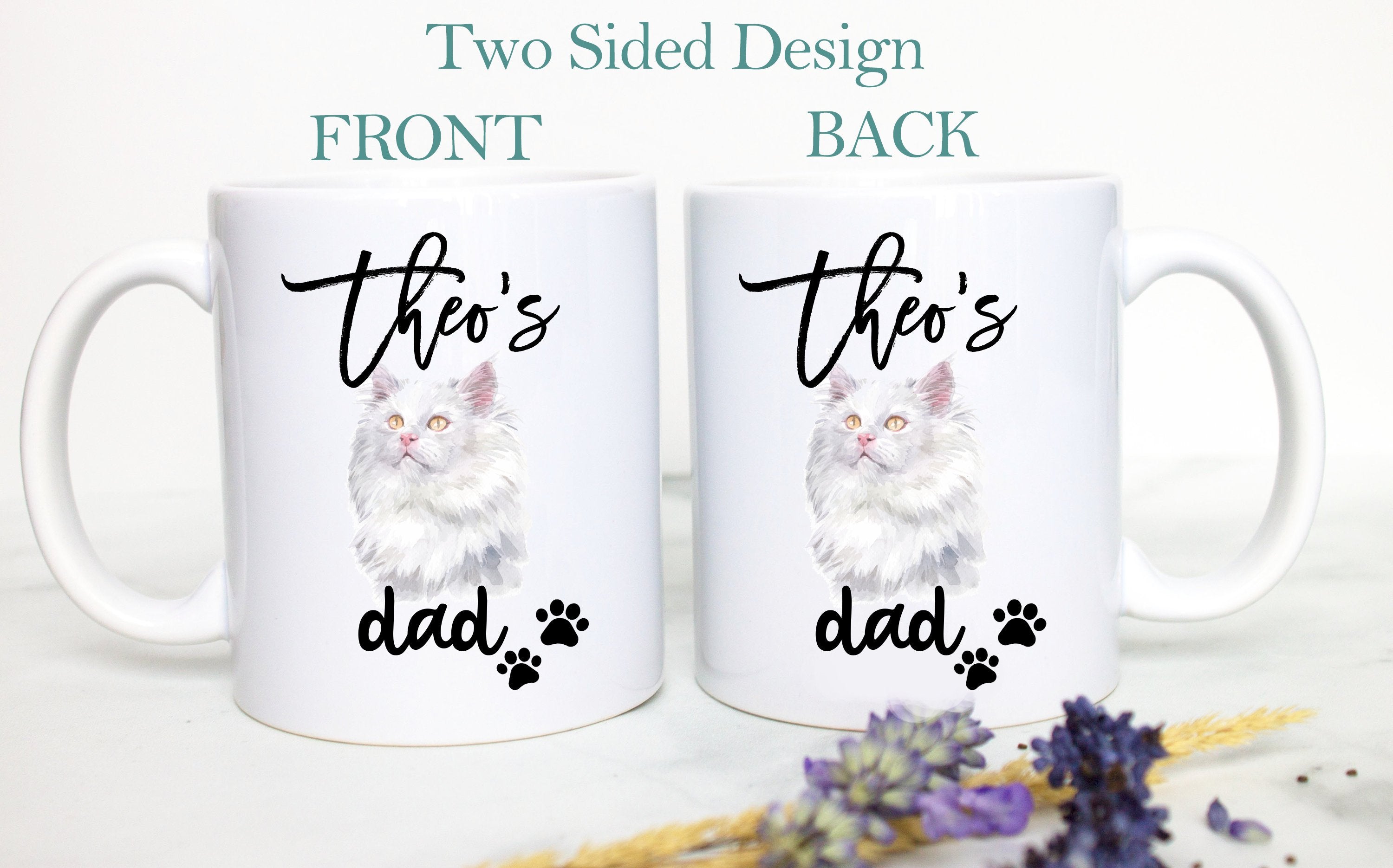 Personalized White Cat Mom and Dad Individual or Mug Set - White Ceramic Custom Mug