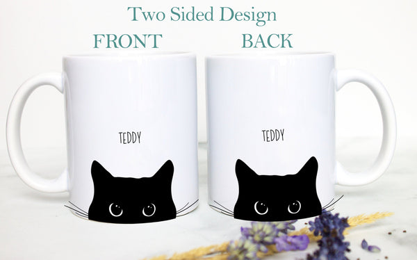 Personalized Black Cat Name Mug #2 - White Ceramic Custom Mug - Inkpot