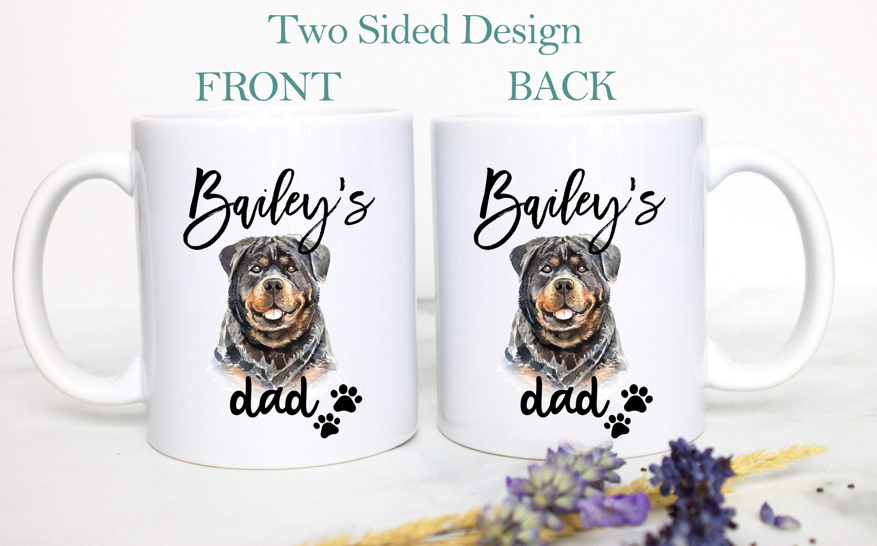 Personalized Rottweiler Mom and Dad Individual or Mug Set - White Ceramic Custom Mug