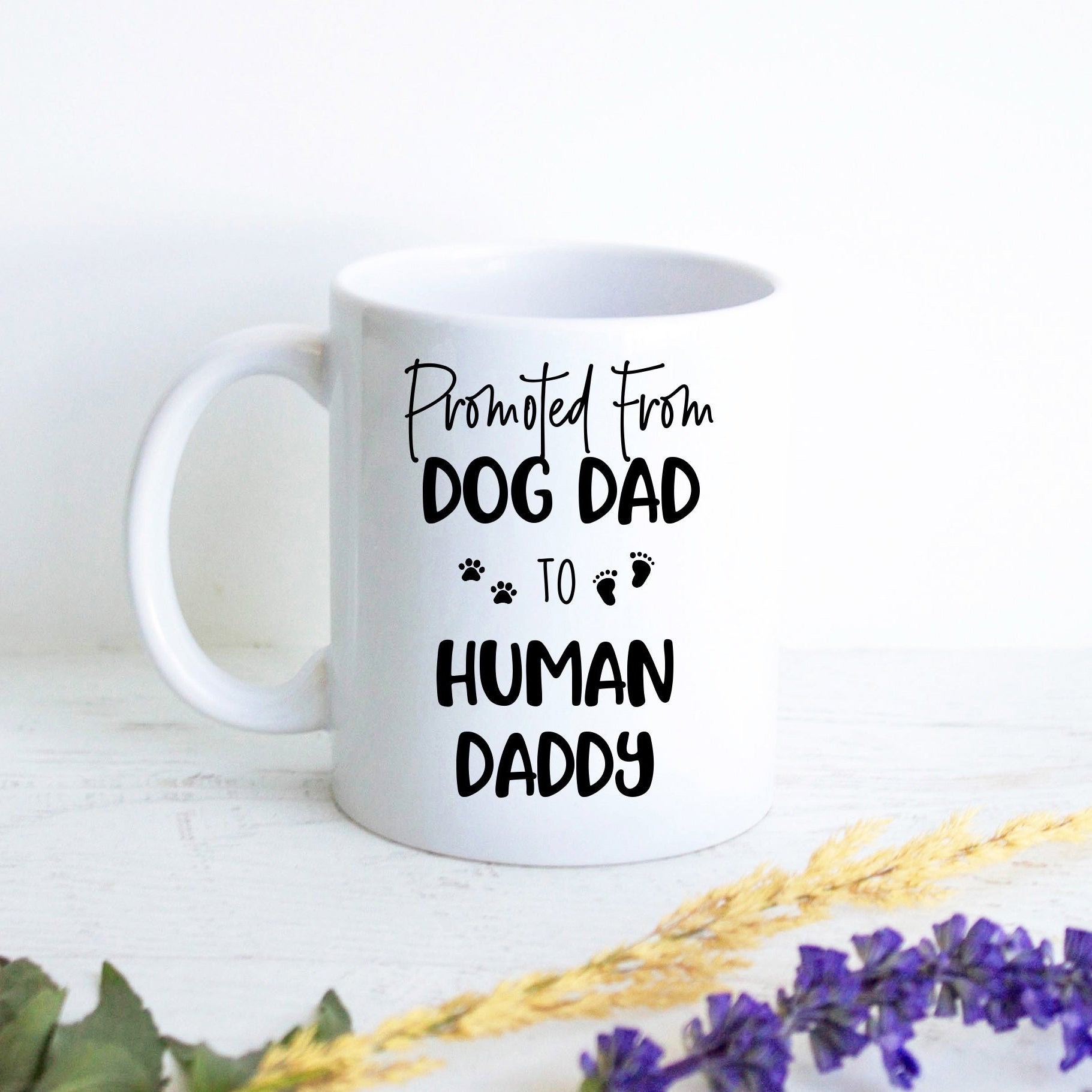 Promoted from Dog Dad to Human Daddy - White Ceramic Mug