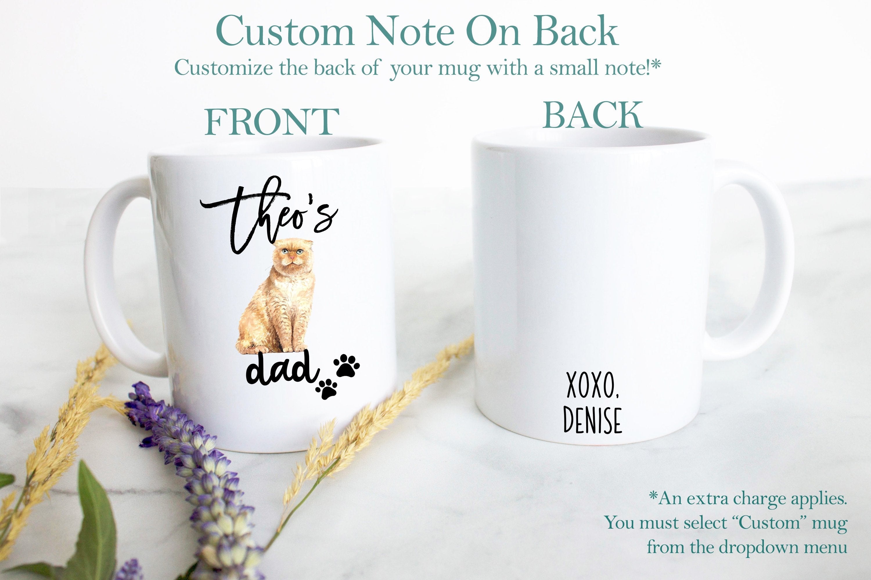 Personalized Scottish Fold Cat Mom and Dad Individual or Mug Set - White Ceramic Custom Mug