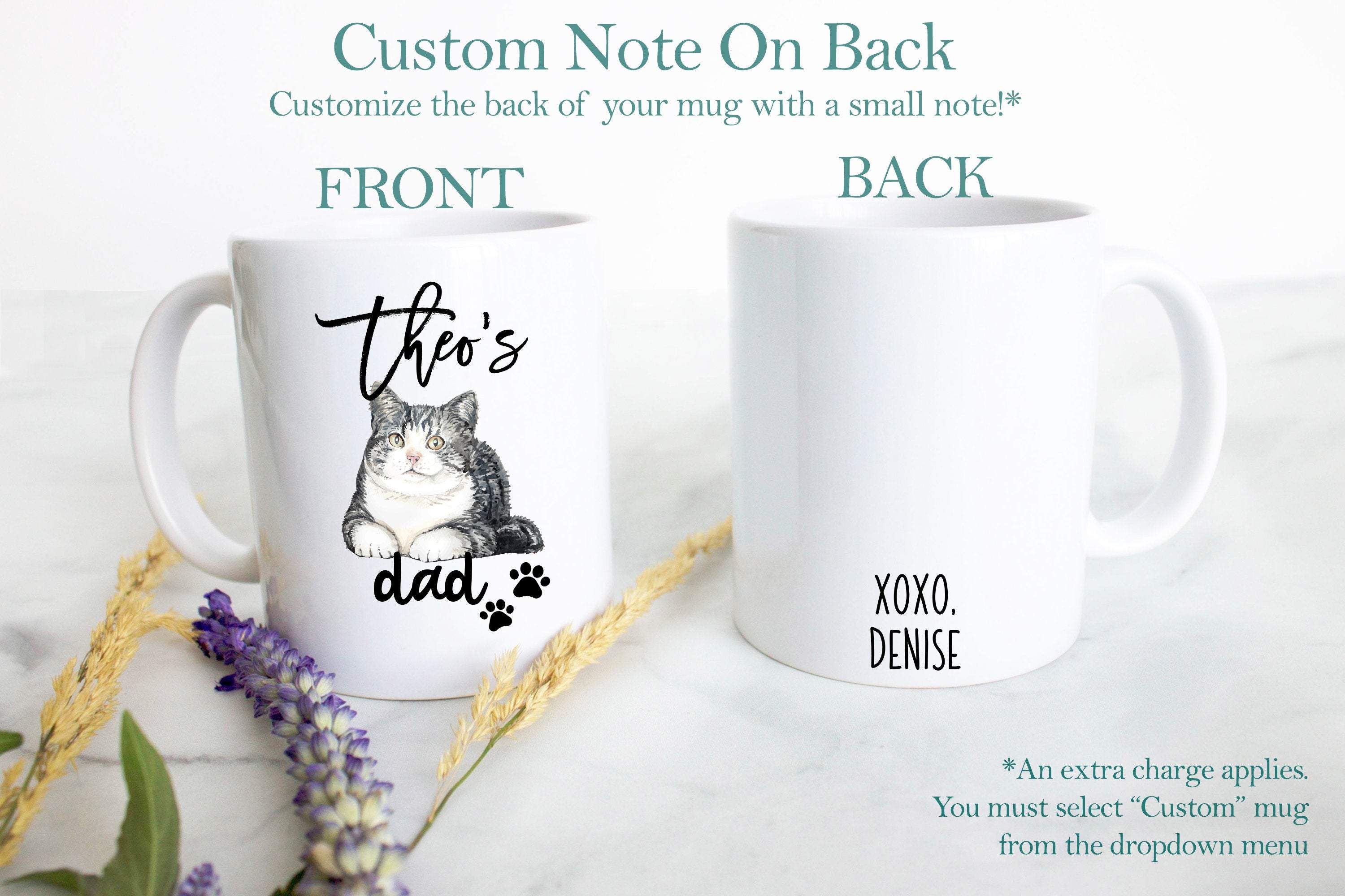 Personalized Tabby Cat Mom and Dad Individual or Mug Set- White Ceramic Custom Mug