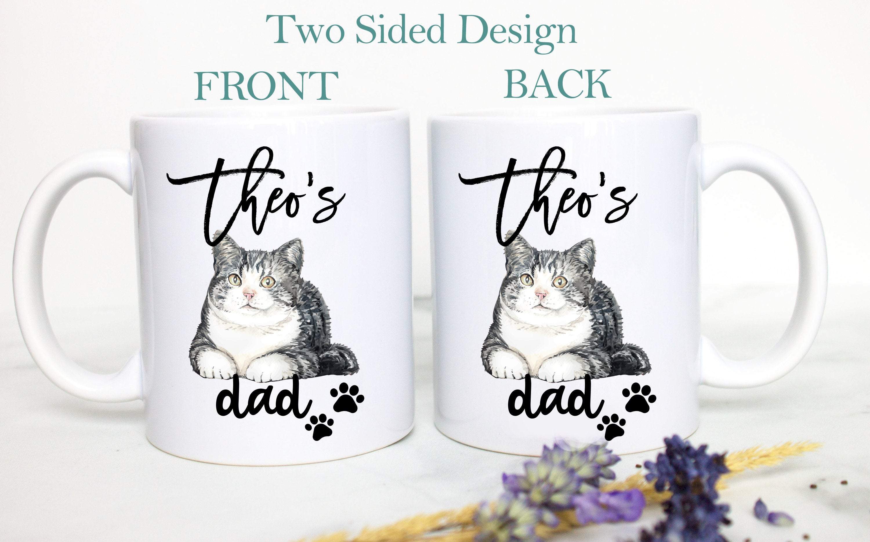 Personalized Tabby Cat Mom and Dad Individual or Mug Set- White Ceramic Custom Mug