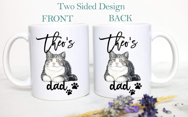 Personalized Tabby Cat Mom and Dad Individual or Mug Set- White Ceramic Custom Mug