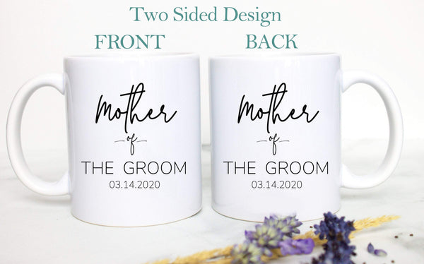 Father of the Groom Mother of the Groom Individual or Mug Set Custom Name With Date - White Ceramic Mug - Inkpot