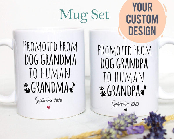 Promoted From Dog Grandma and Grandpa To Human Grandma and Grandpa Individual or Mug Set - White Ceramic Mug - Inkpot