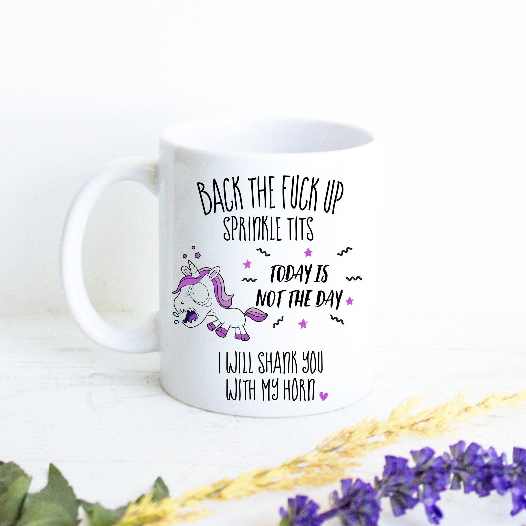 Back the Fuck Up Sprinkle Tits - White Ceramic Unicorn Mug