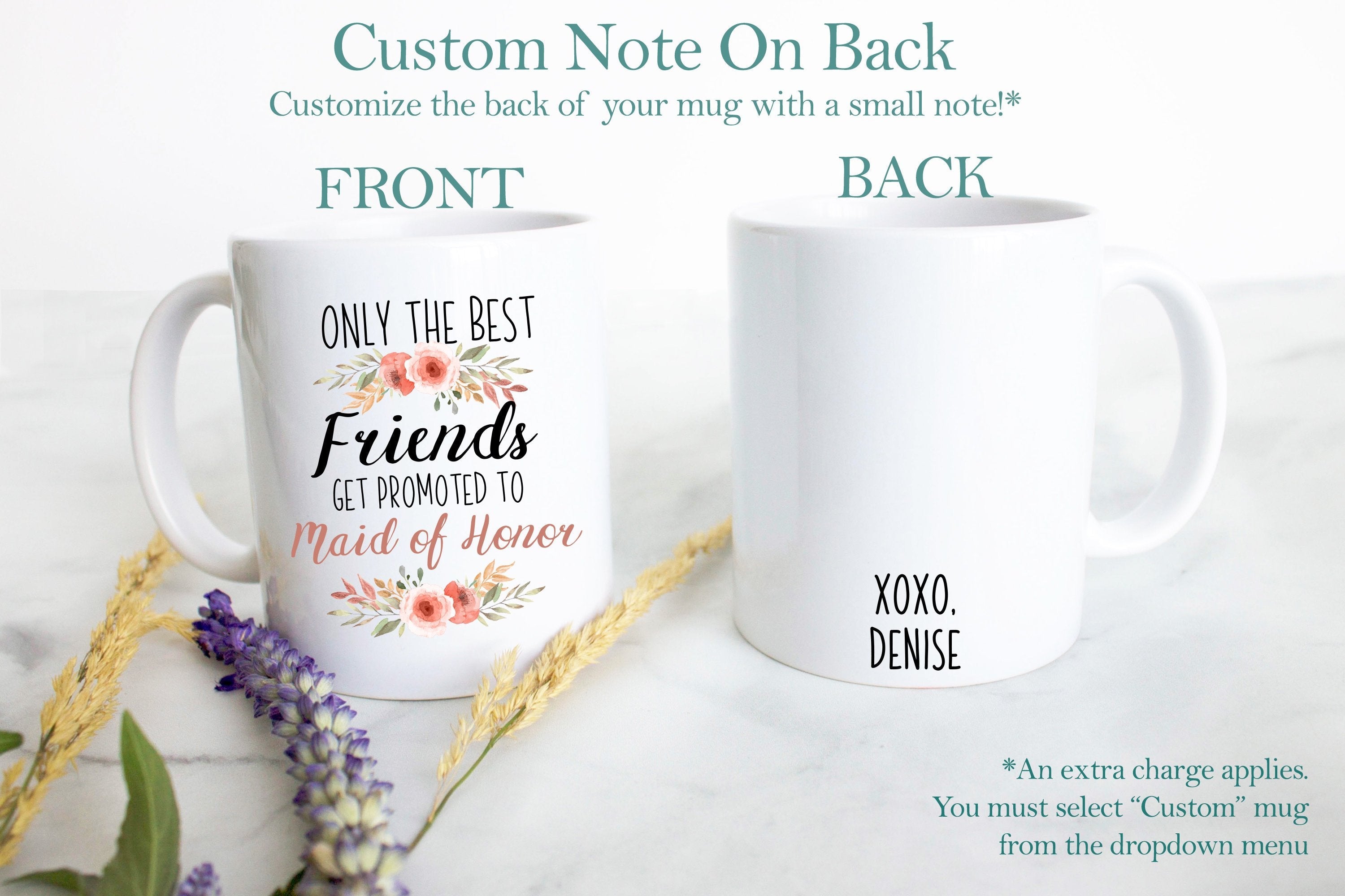 Only the Best Friends Get Promoted to Maid of Honor Pink Floral - White Ceramic Mug - Inkpot