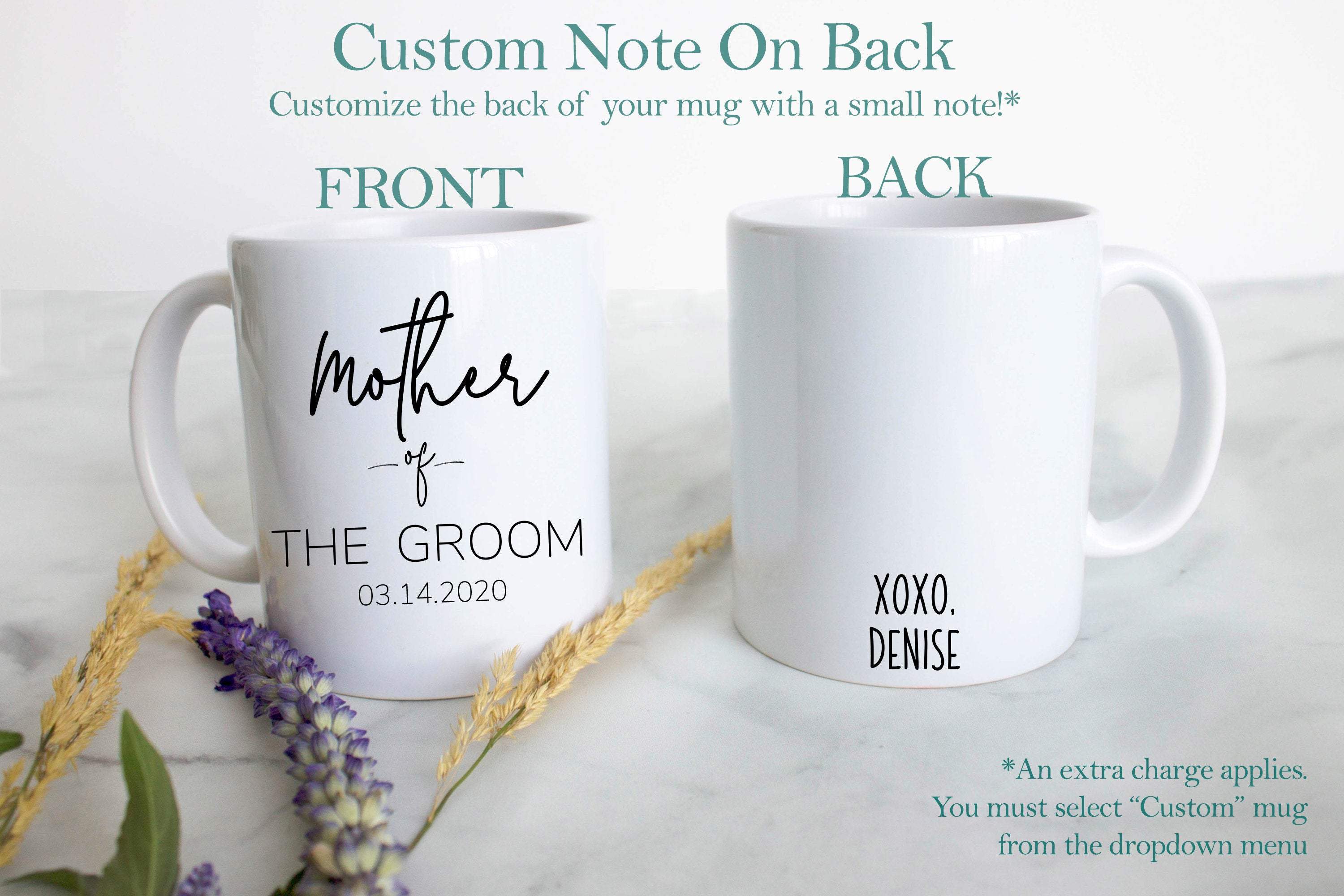 Father of the Groom Mother of the Groom Individual or Mug Set Custom Name With Date - White Ceramic Mug - Inkpot