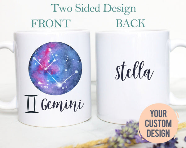 Gemini Mug, Personalized Name Zodiac Mug, Gift for Her, Custom Name Mug, Gemini Gift, Gemini Coffee Mug, Zodiac Gift, Constellation Gift