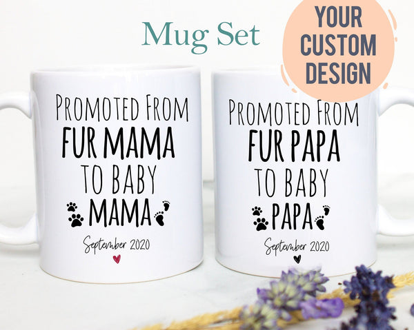 Promoted from Fur Mama and Papa to Baby Mama Individual OR Mug Set - White Ceramic Mug