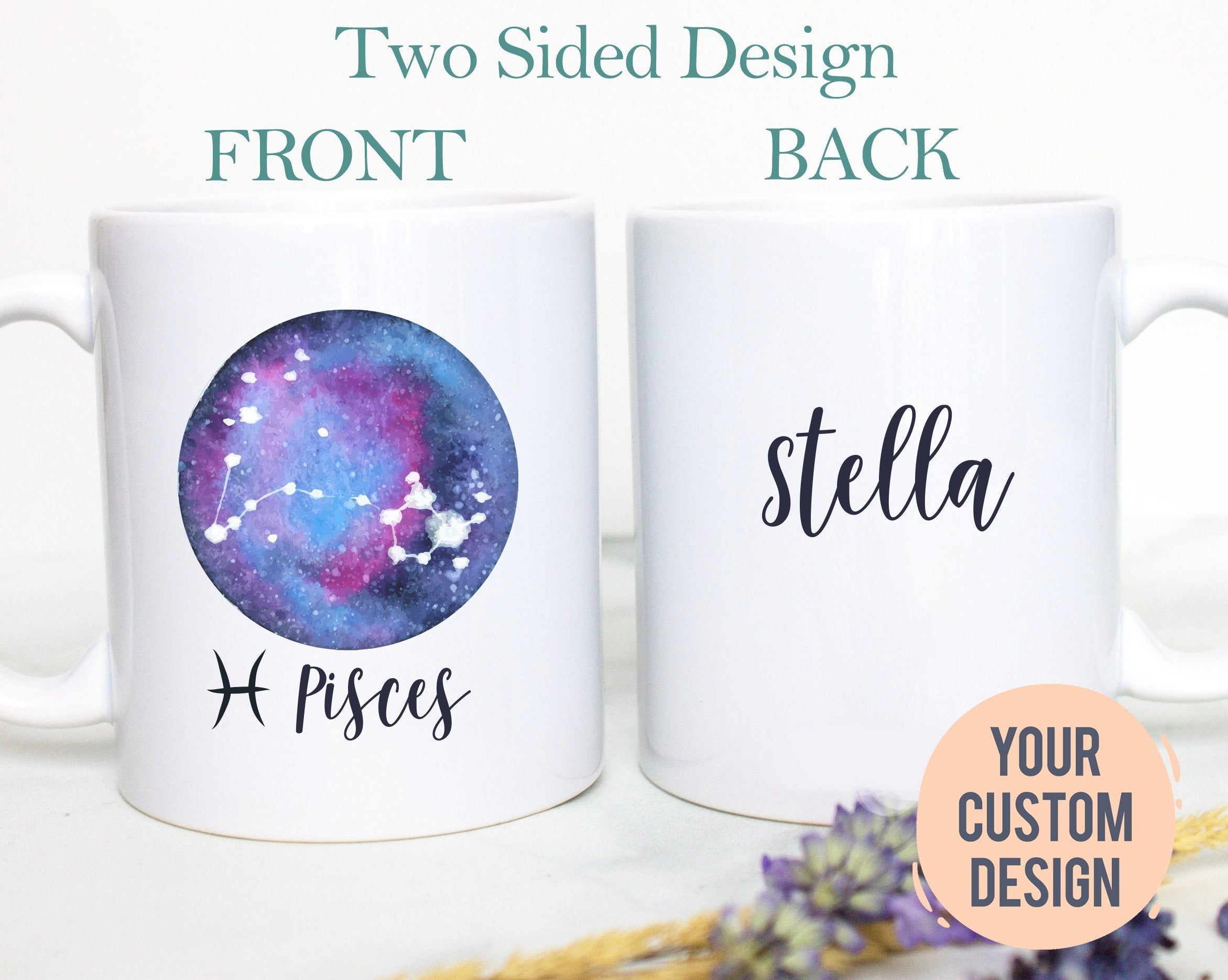 Pisces Mug, Personalized Name Zodiac Mug, Gift for Her, Custom Name Mug, Pisces Gift, Pisces Coffee Mug, Zodiac Gift, Constellation Gift