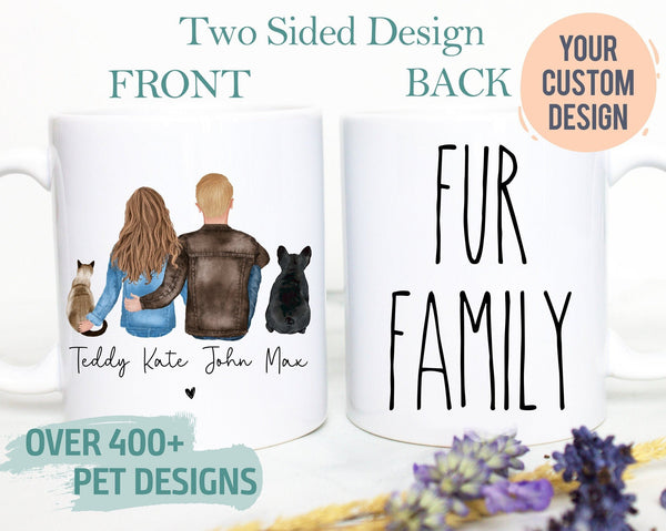 Custom Couple Pet Portrait Fur Family  - White Ceramic Mug