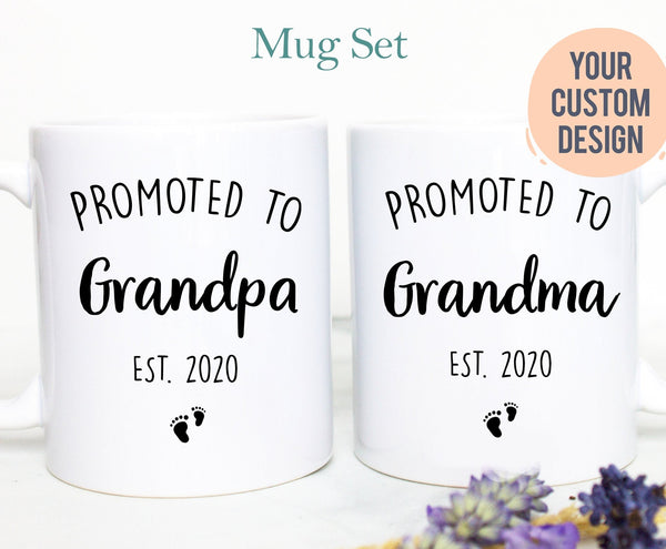 Promoted to Grandpa and Grandma Individual OR Mug Set, Baby Announcement, New Grandparents Mug, New Grandpa, Pregnancy, Grandparents Gift