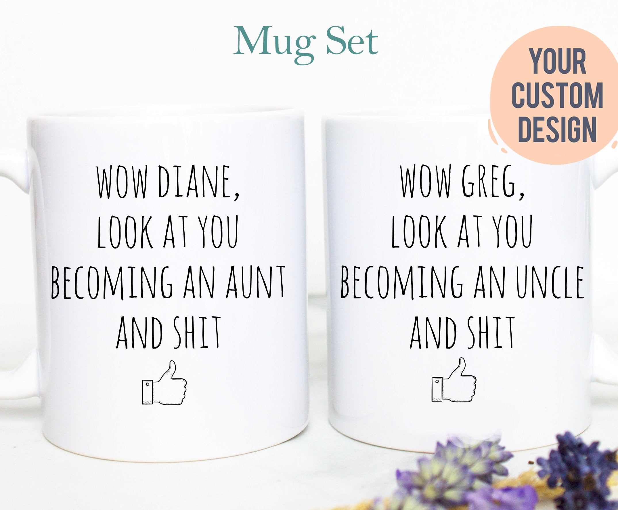 Promoted to Aunt and Uncle Individual OR Mug Set, Wow Look At You Becoming An Uncle Aunt, New Aunt Mug, New Uncle Gift, Baby Announcement