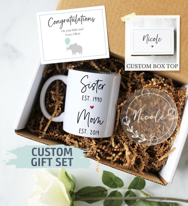 Personalized New Mom Gift Box | Baby Shower Gift for Sister, Sister EST MOM Est, New Mom, Expecting Parent, Mom to Be Gift, Pregnancy Gift