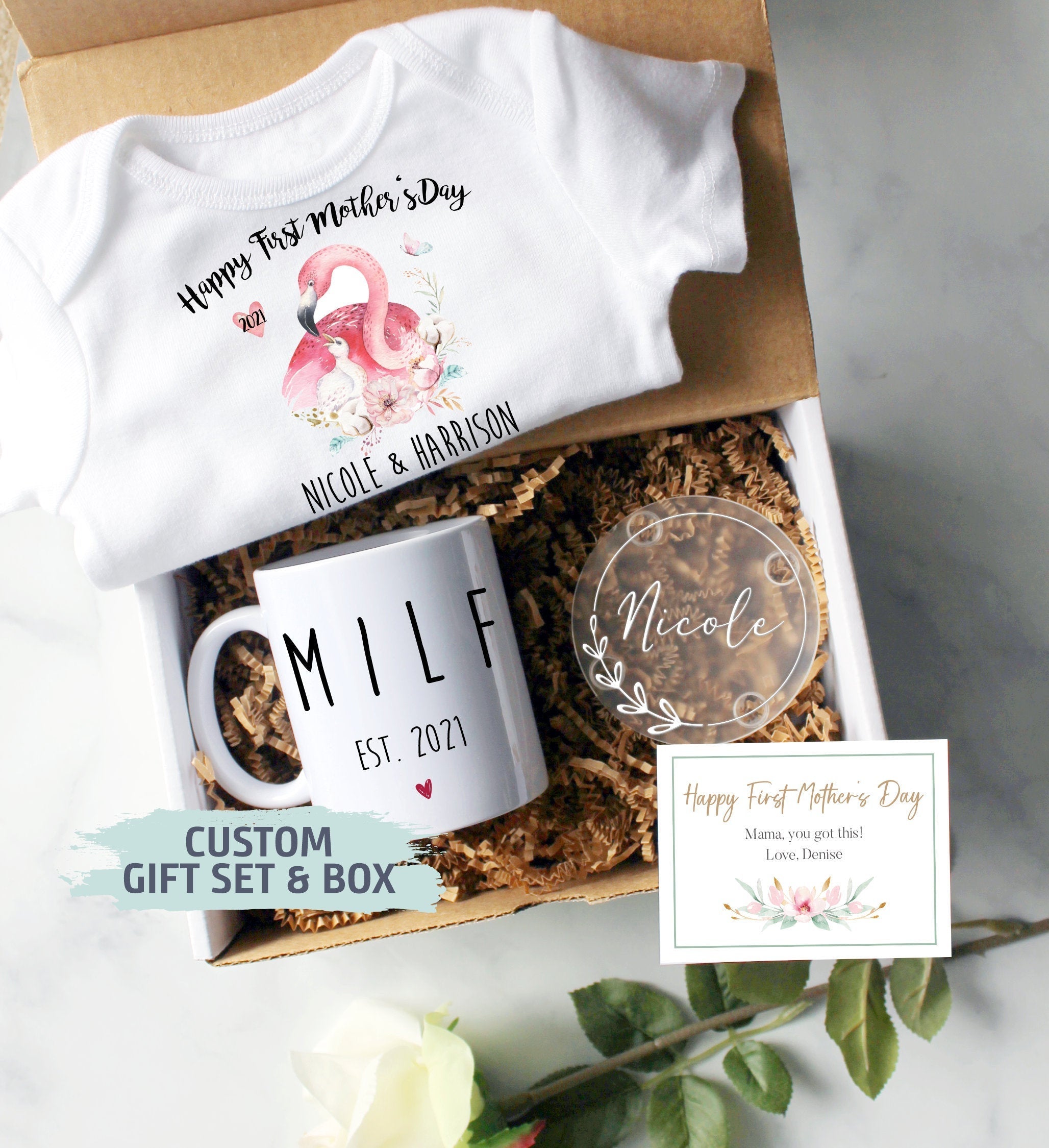 Custom First Mother's Day Gift Box | Baby Shower Gift, New Mom Gift,MILF Mug, First Time Mom Mug, Happy First Mother's Day Gift, New Mom Mug