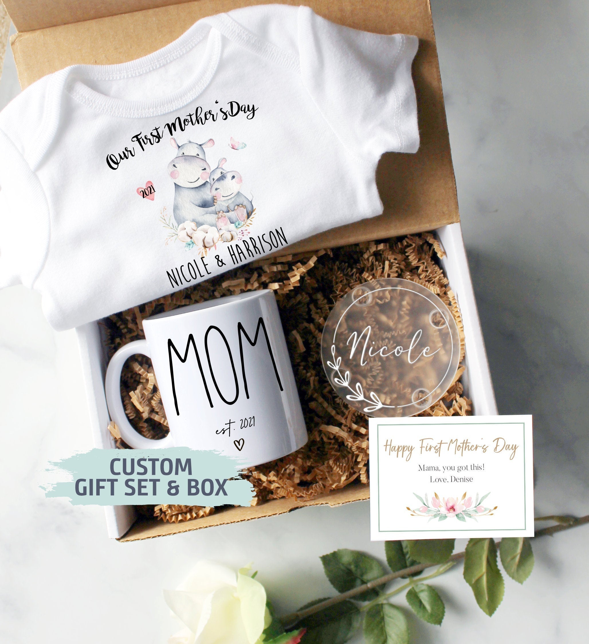 Custom First Mother's Day Gift Box | Baby Shower Gift, Mom EST, New Mom Gift, First Time Mom Mug, Happy First Mother's Day Gift, New Mom Mug