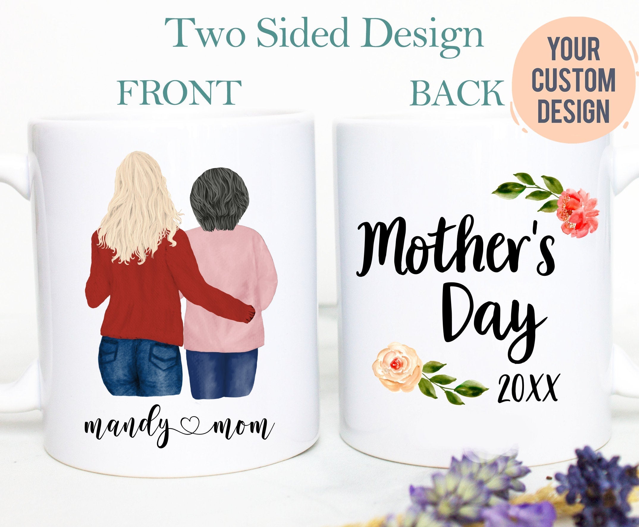 Personalized Mother and Daughter Portrait | Mother's Day Portrait, Mother's Day Gift, Gift For Mom, Mom Custom Mug, Mom Birthday Gift