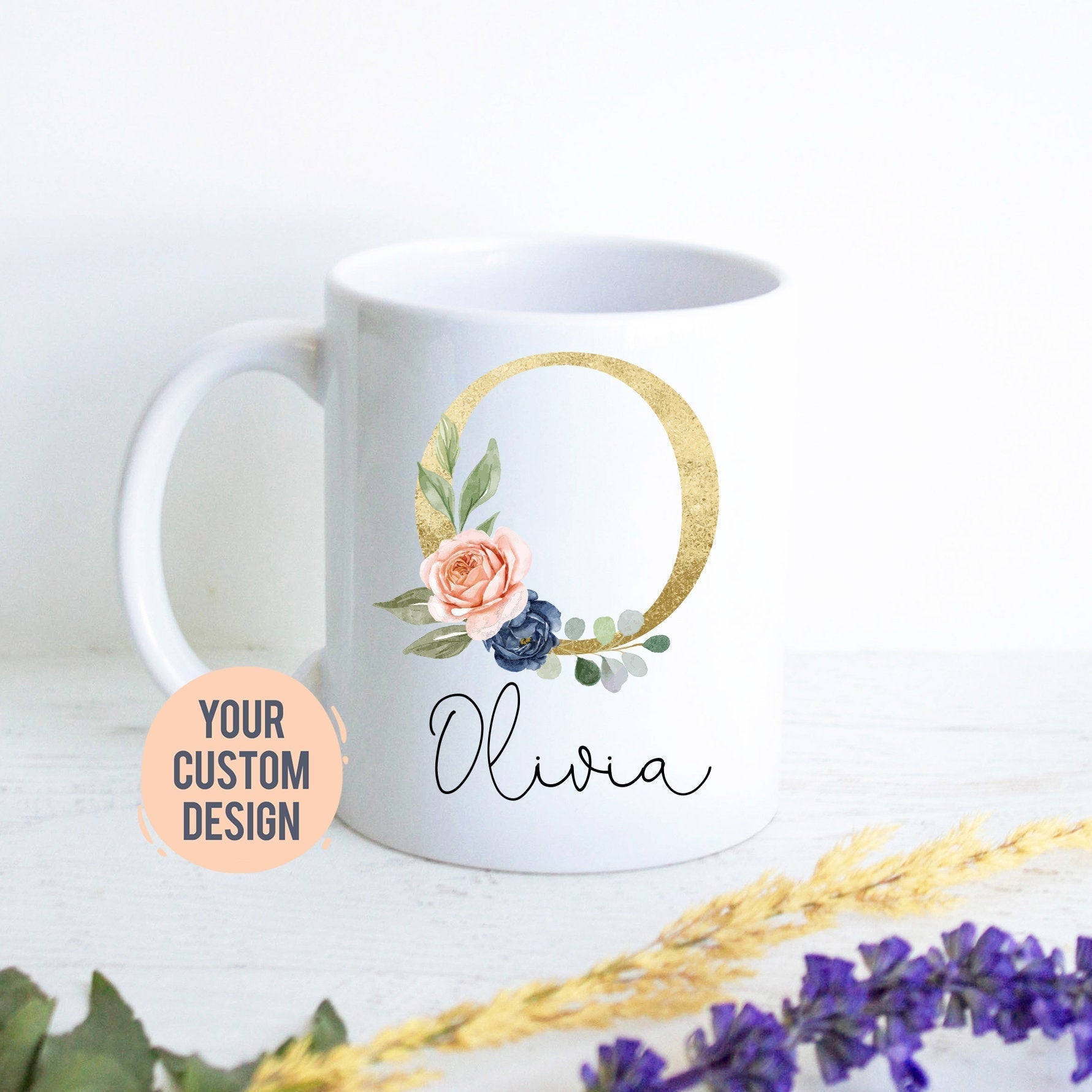 Personalized Name Initial on Mug, Custom Name Coffee Mug, Bridesmaid Gift, Initial Mug, Gift for Friend, Friend Birthday, Gift for Her