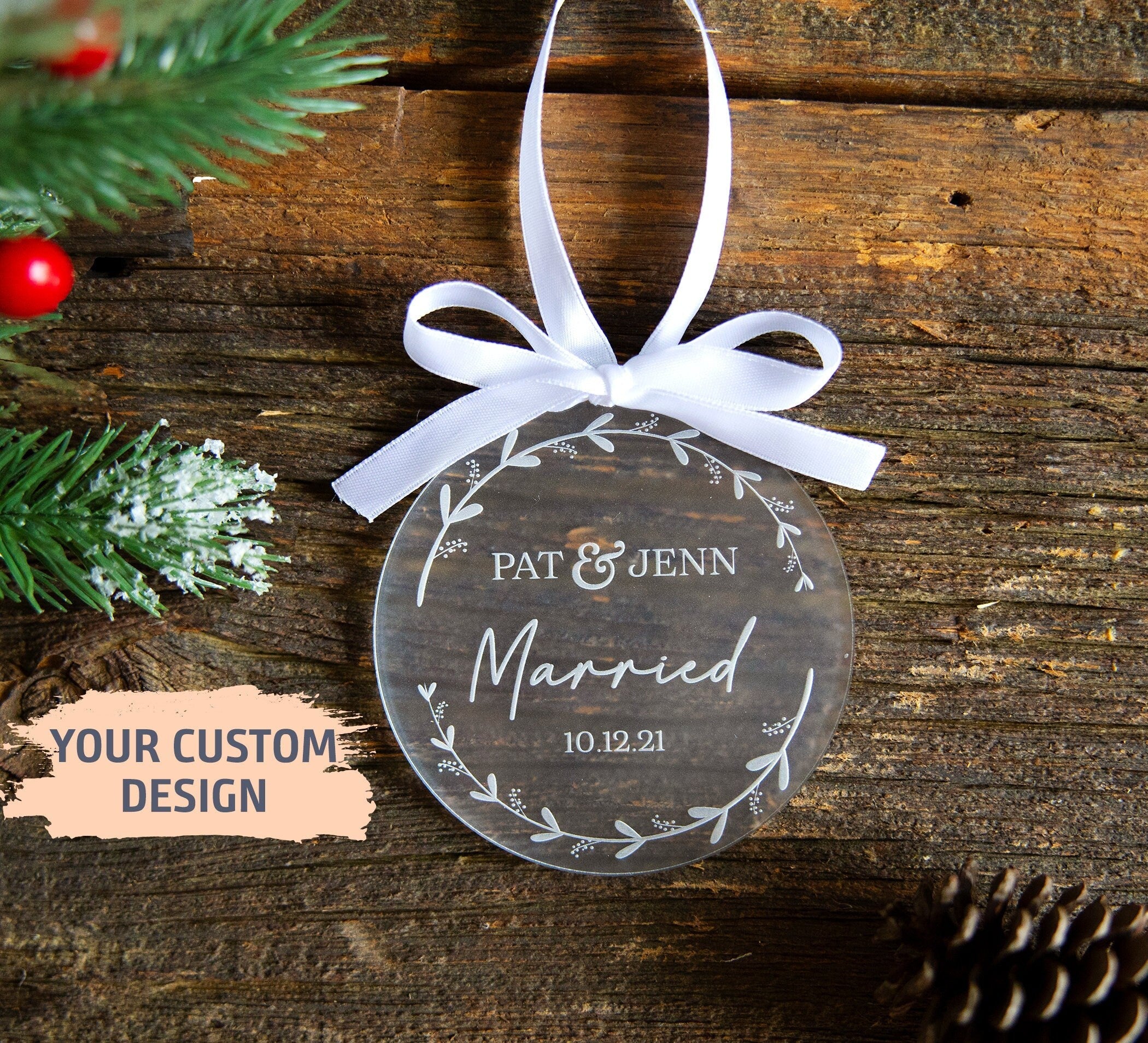 First Christmas Married Ornament | Newlywed Keepsake, Mr and Mrs Christmas Ornament, Wedding Tree Ornament, Newlywed Gift, Couples Ornament