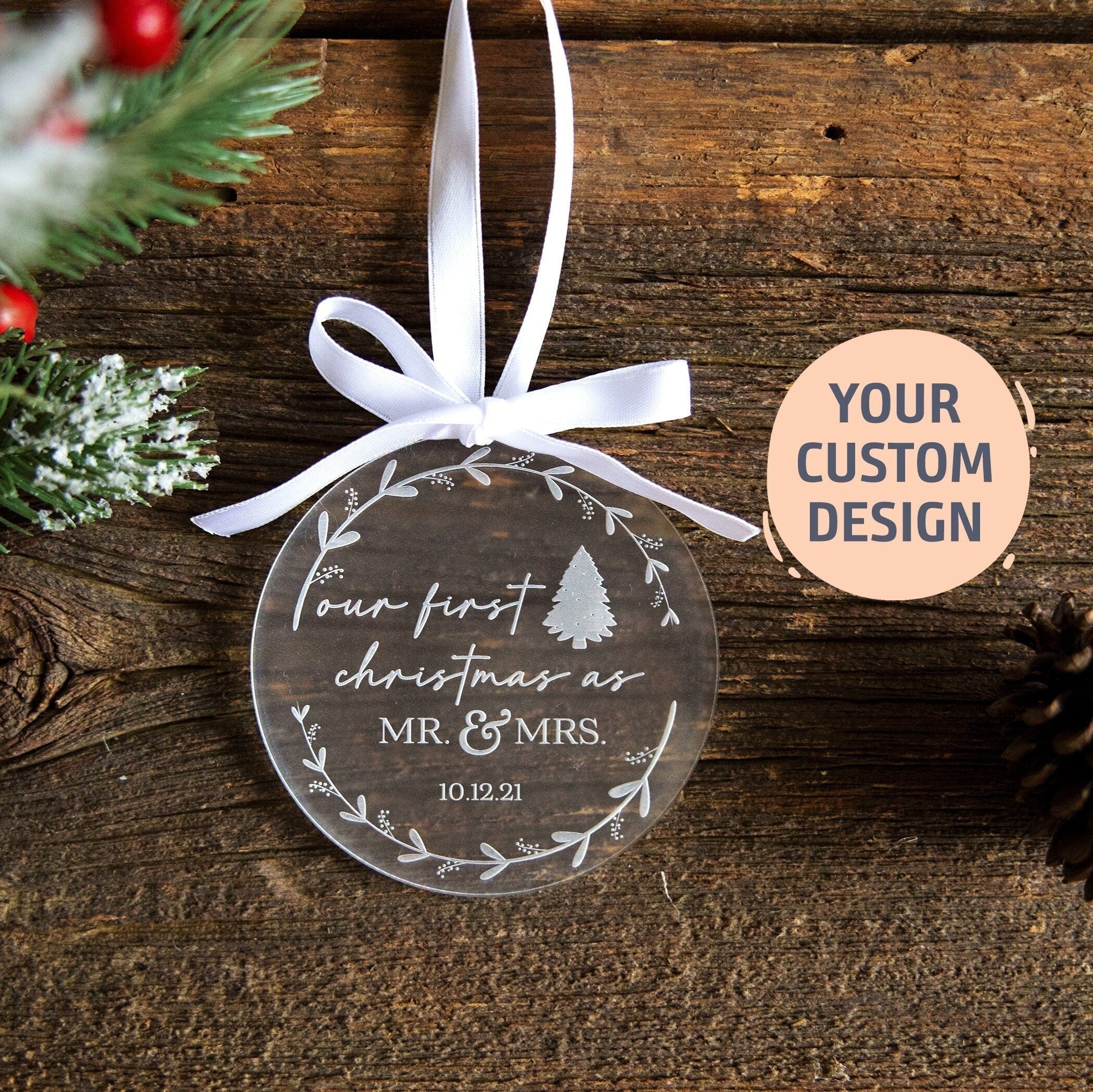 First Christmas Married Ornament | Newlywed Keepsake, Mr and Mrs Christmas Ornament, Wedding Tree Ornament, Newlywed Gift, Couples Ornament