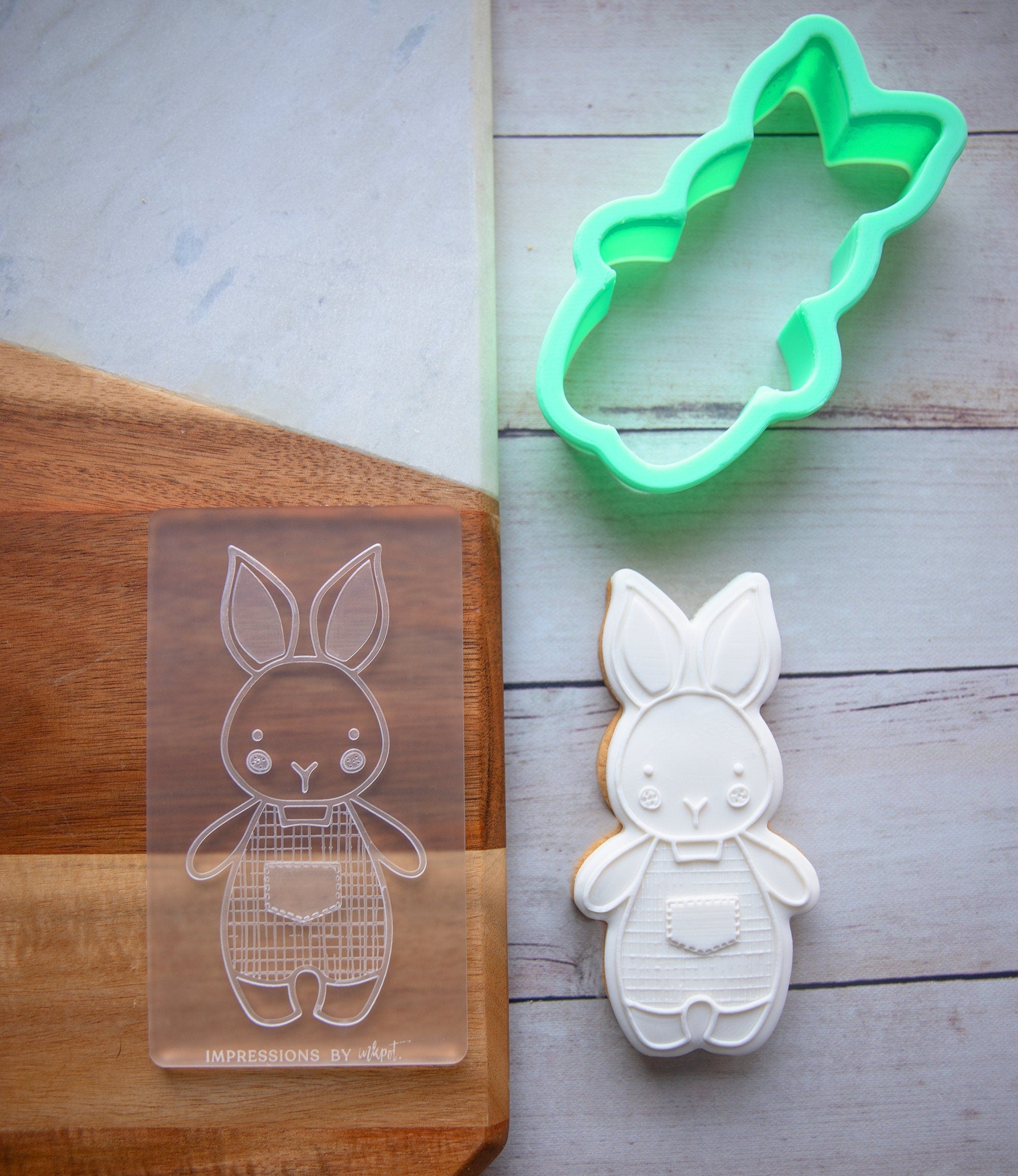 Easter Boy Bunny - Acrylic Fondant Embosser With Optional Cutter | Cookie Stamp, Easter Fondant Embosser, Easter Cookie Cutter, Embosser