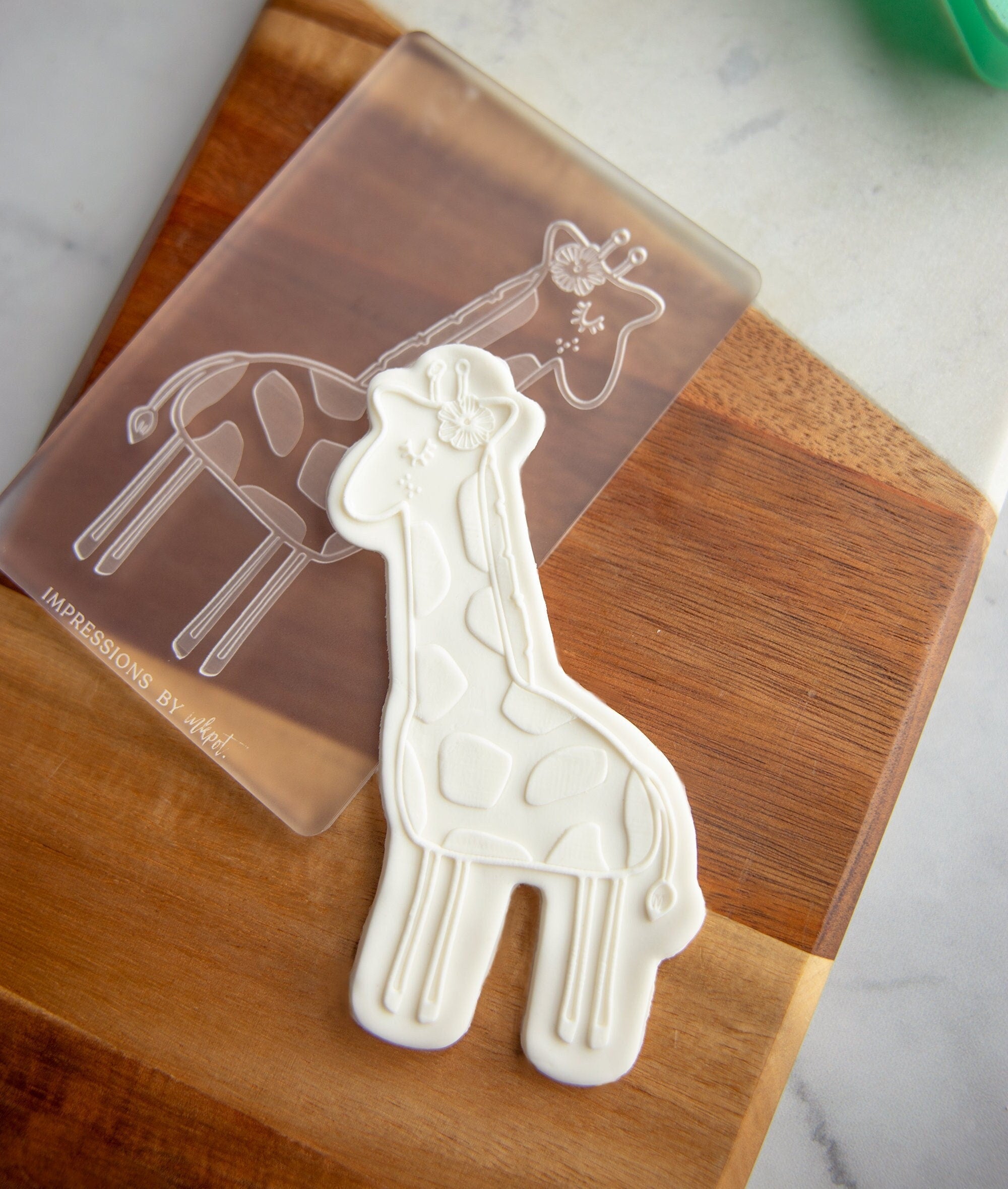 Giraffe - Acrylic Fondant Embosser With Optional Cutter | Giraffe Cookie Stamp,Baby Shower Fondant Embosser,Safari Baby Shower Cookie Cutter