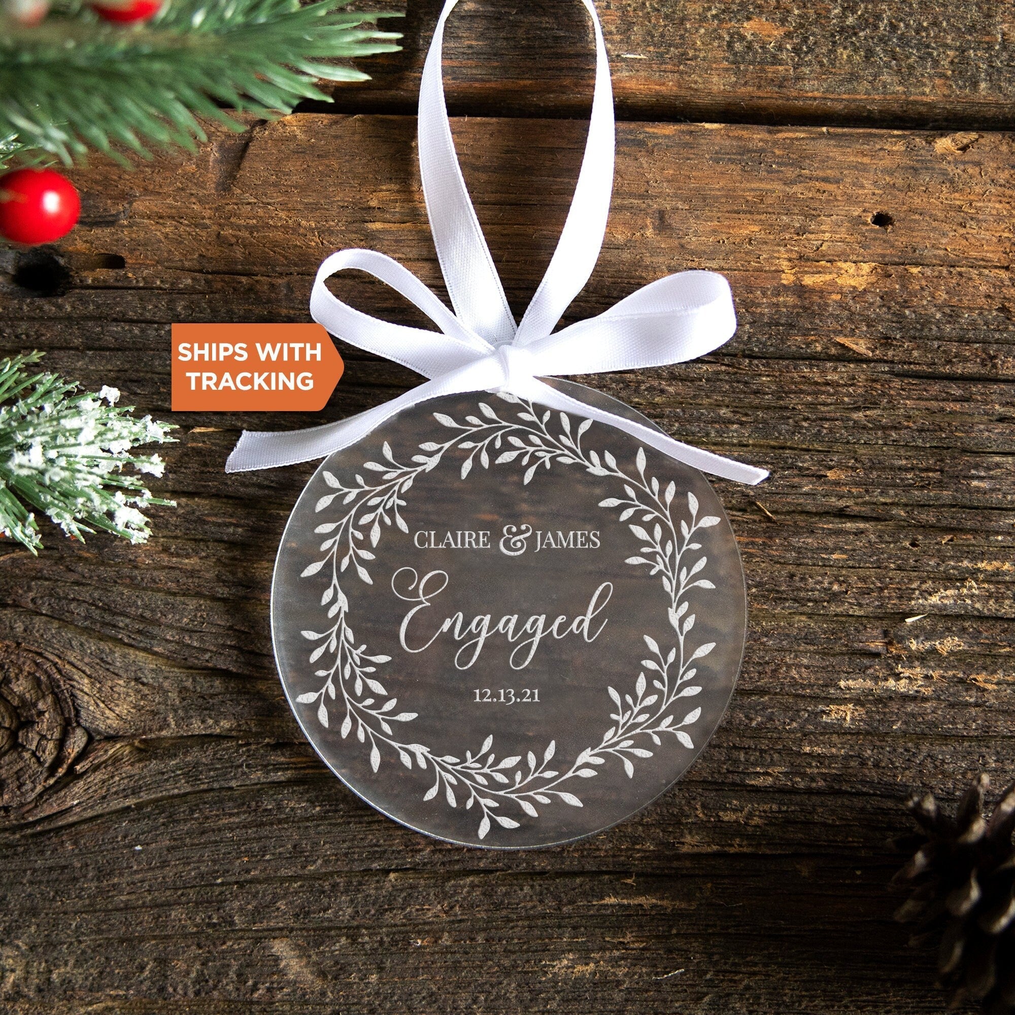 Personalized Engaged Ornament | Custom Engagement Keepsake, Couples Ornament, Engagement Christmas Ornament, Engagement Party Gift Names