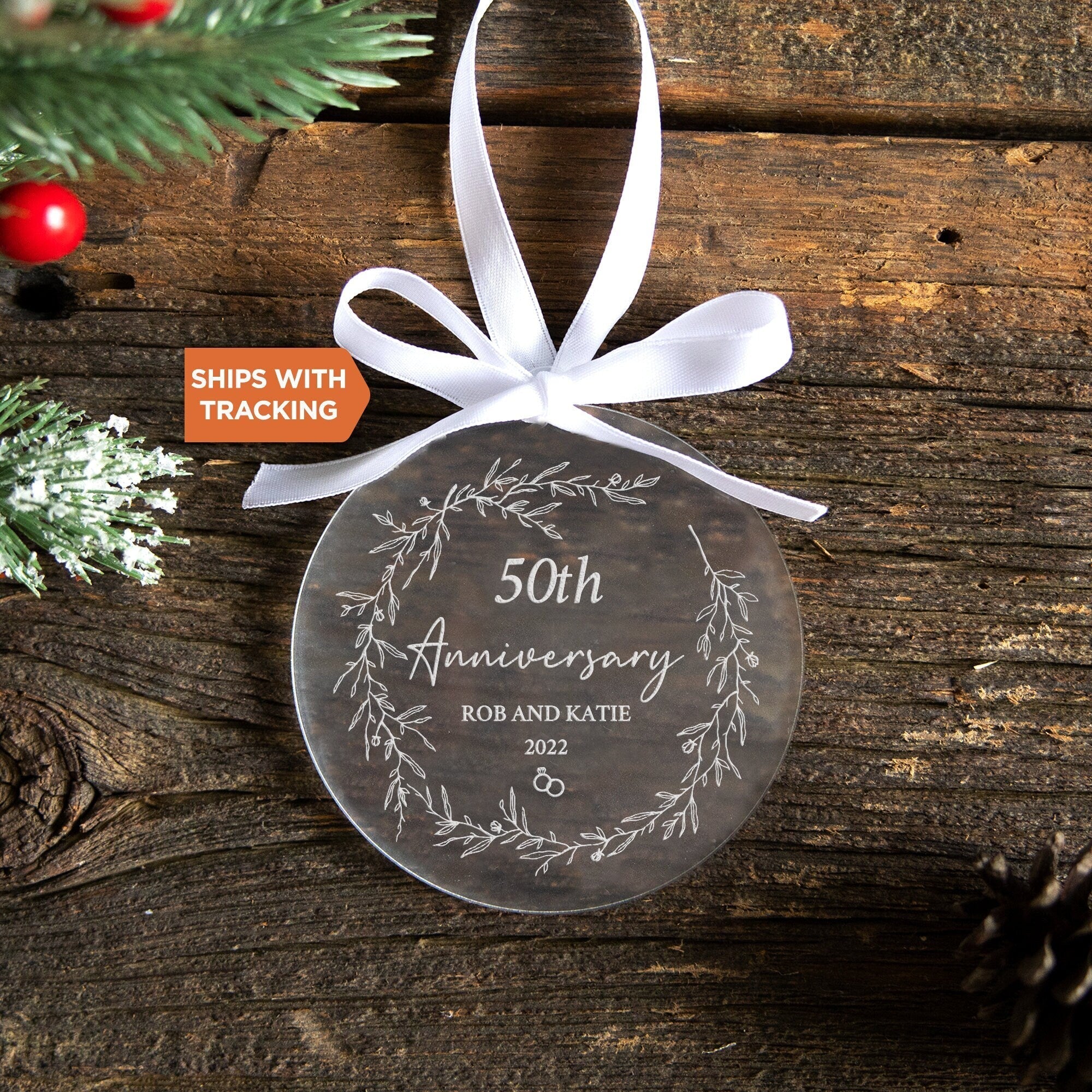 Custom Anniversary Ornament | Wedding Anniversary Keepsake, Personalized Anniversary Christmas Ornament, Wedding Ornament, Couples Ornament